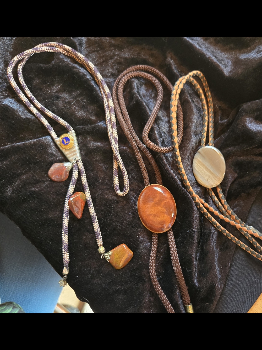 3 Bolo Tie Set with Brown and Tan Stone Accents
